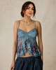 Women’s Floral Lace Trim Mesh Ruffle Camisole Top