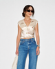 Women’s Floral Satin Lace Trim Cropped Blouse
