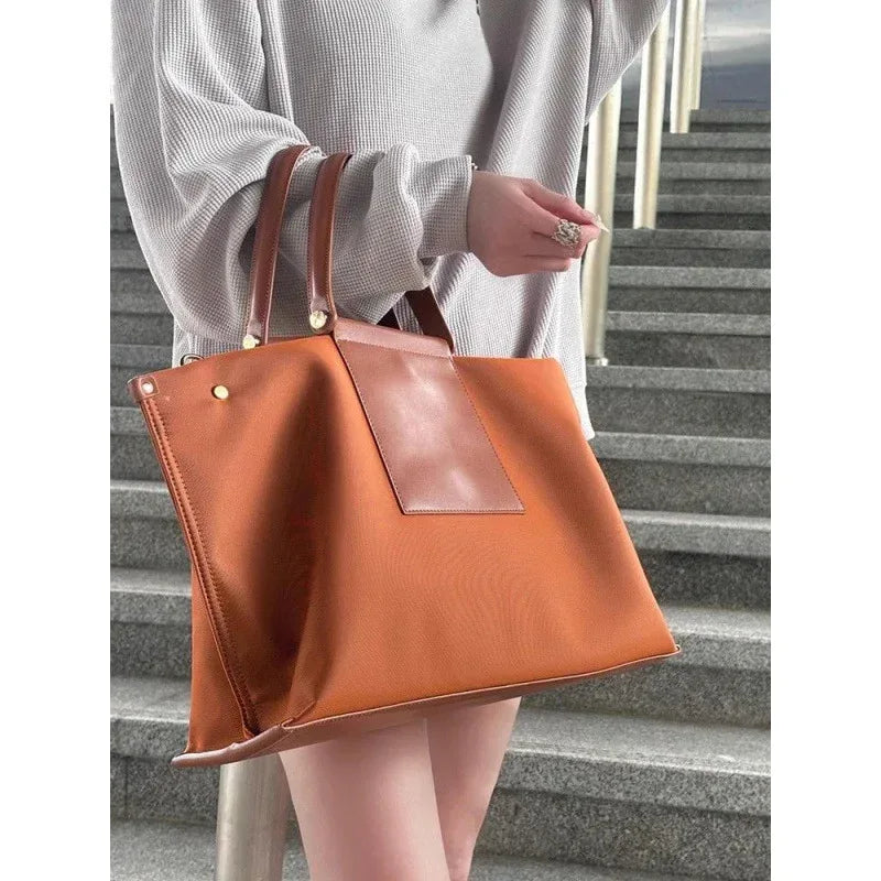 French Nylon Tote Bag for Women with Leather Handles