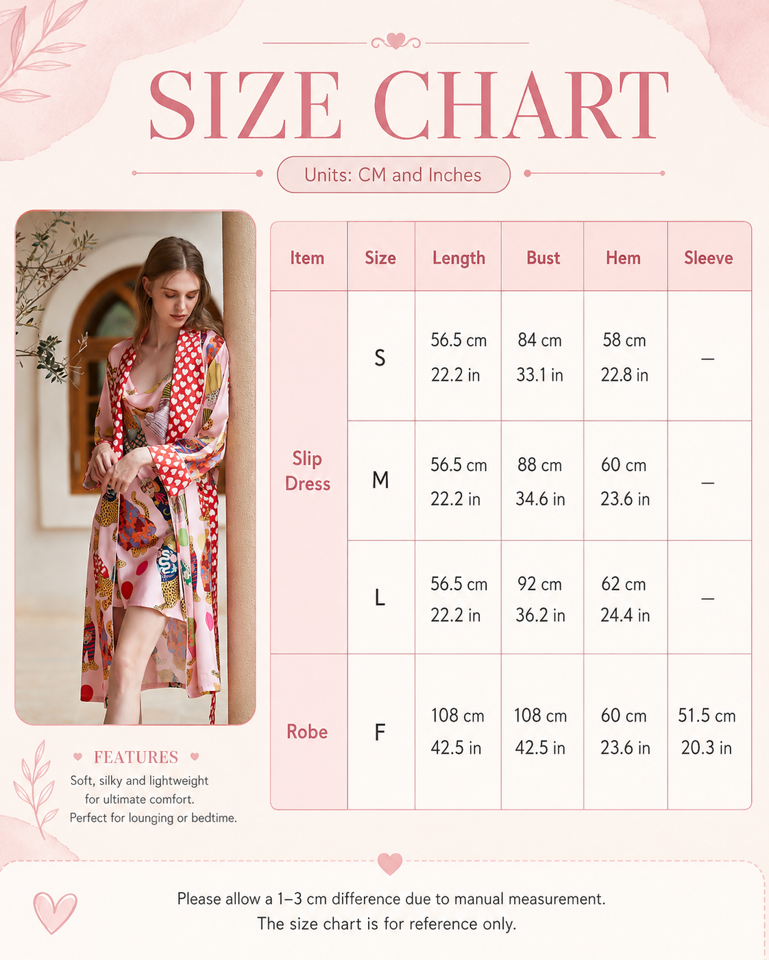 Women’s Ice Silk Robe and Printed Camisole Nightdress Set