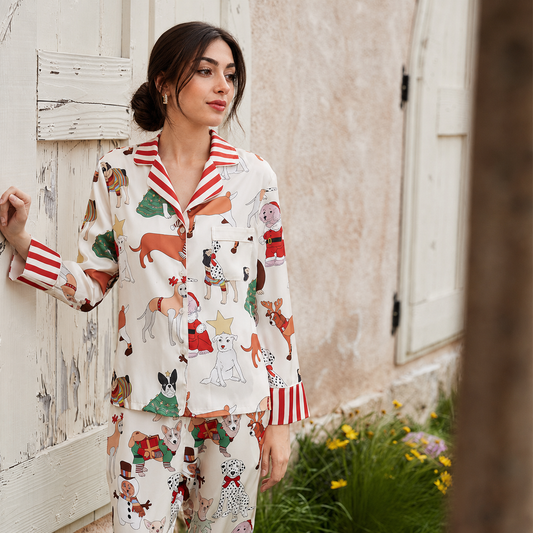 Women’s Loungewear Christmas Dog Print Long Sleeve Pajama Set