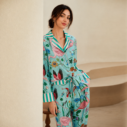 Women’s Loungewear Flamingo Ice Silk Long Sleeve Pajama Set