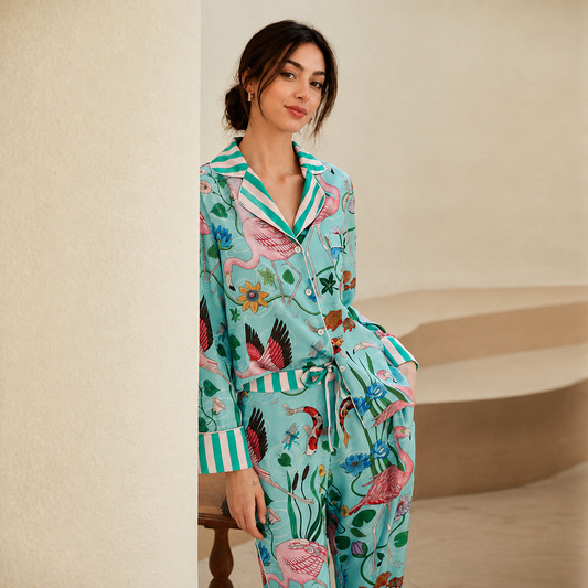 Women’s Loungewear Flamingo Ice Silk Long Sleeve Pajama Set