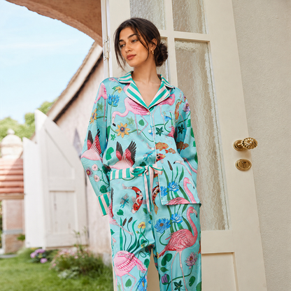 Women’s Loungewear Flamingo Ice Silk Long Sleeve Pajama Set