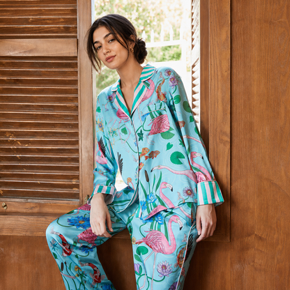 Women’s Loungewear Flamingo Ice Silk Long Sleeve Pajama Set