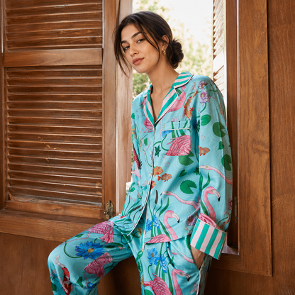 Women’s Loungewear Flamingo Ice Silk Long Sleeve Pajama Set
