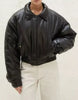 Women’s Oversized Leather Bomber Jacket in Classic Black