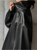 Oversized leather jacket women full-length genuine black with structured collar