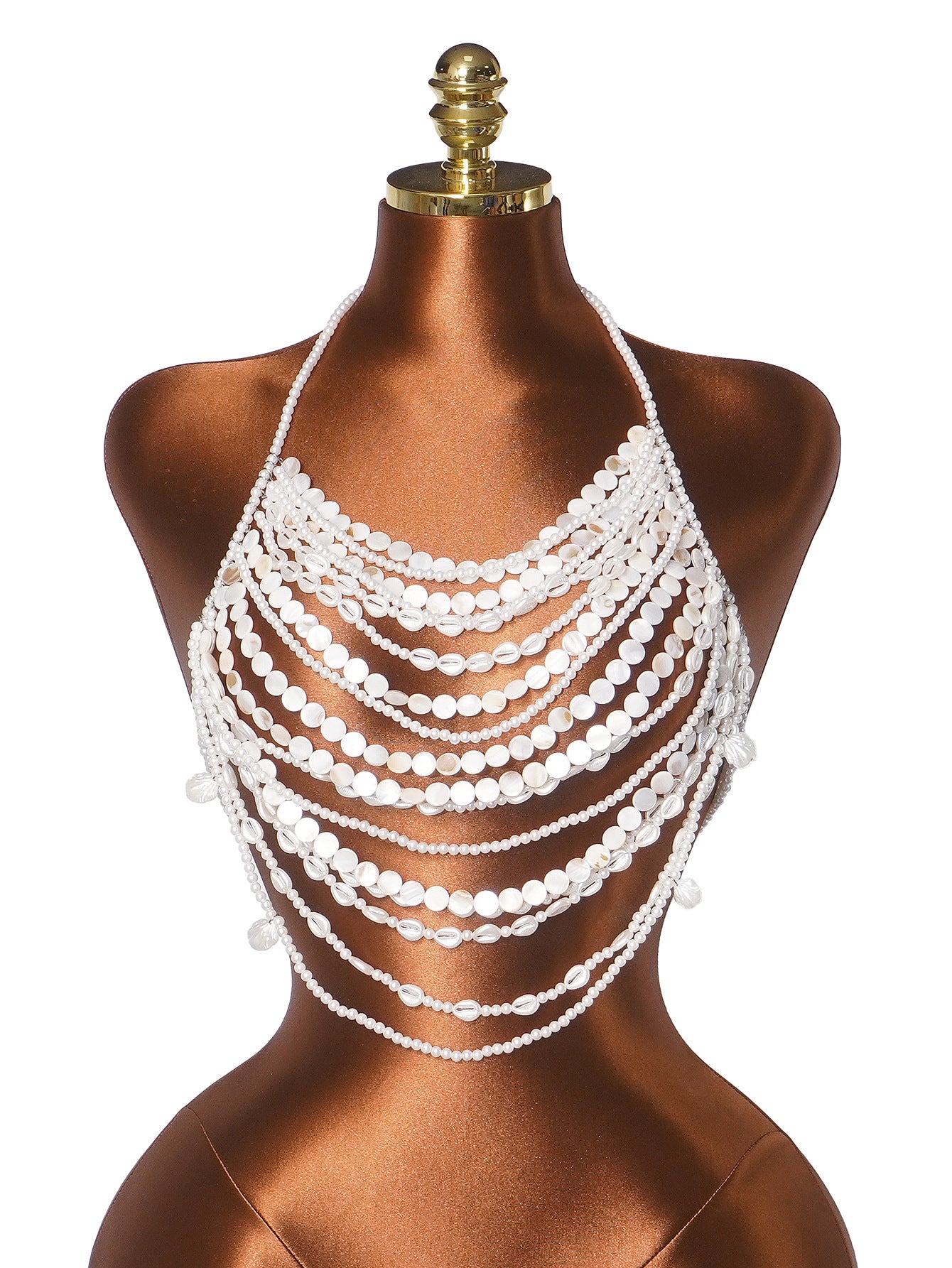 Women’s Pearl Body Chain Top with Layered Beads