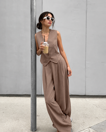 Women’s Pinstripe Two-Piece Vest and Wide-Leg Trouser Set
