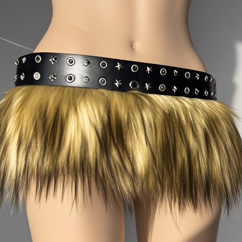 women faux leather tassel belt skirt rave studded waist fringe