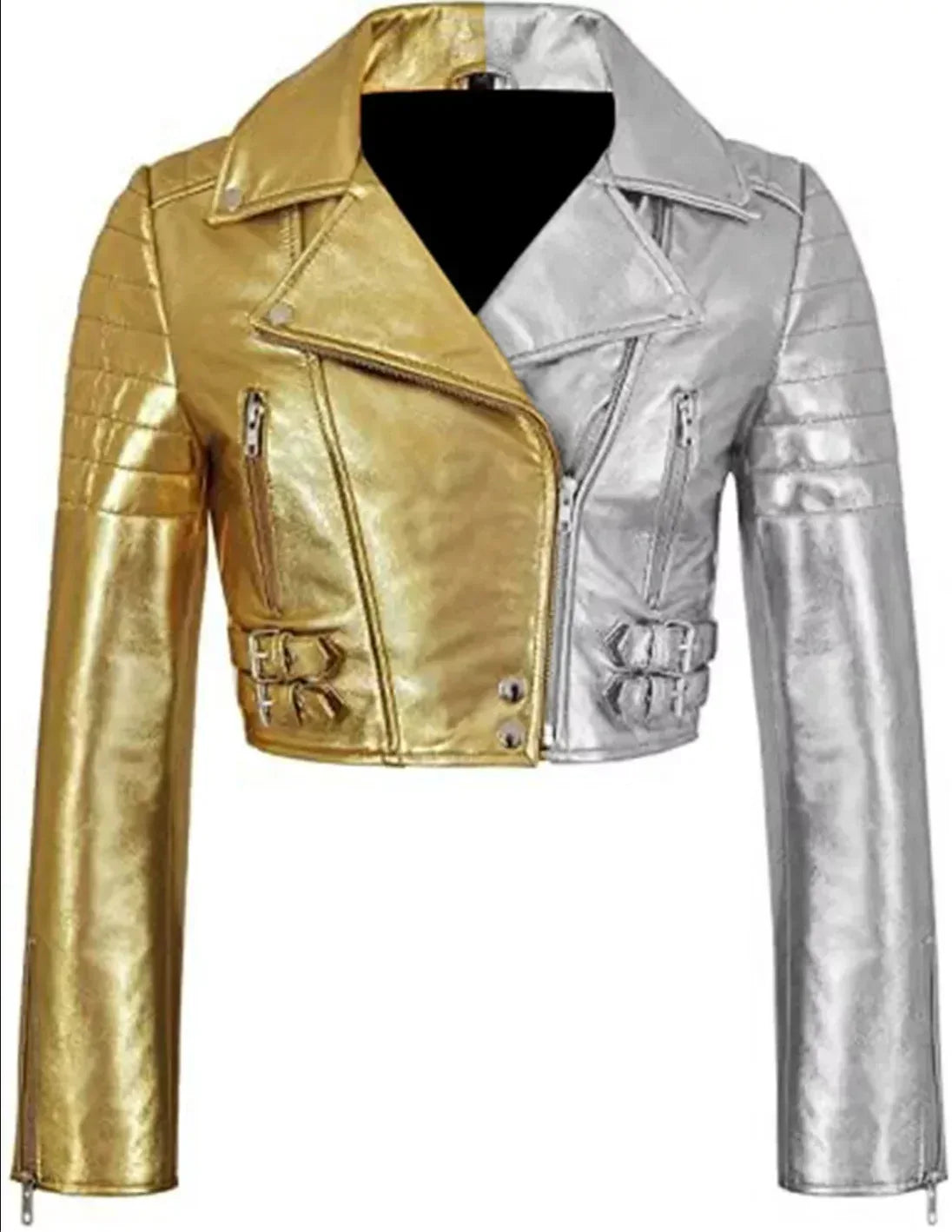 Silver Moto Jacket for Women in Gold Two Tone Leather