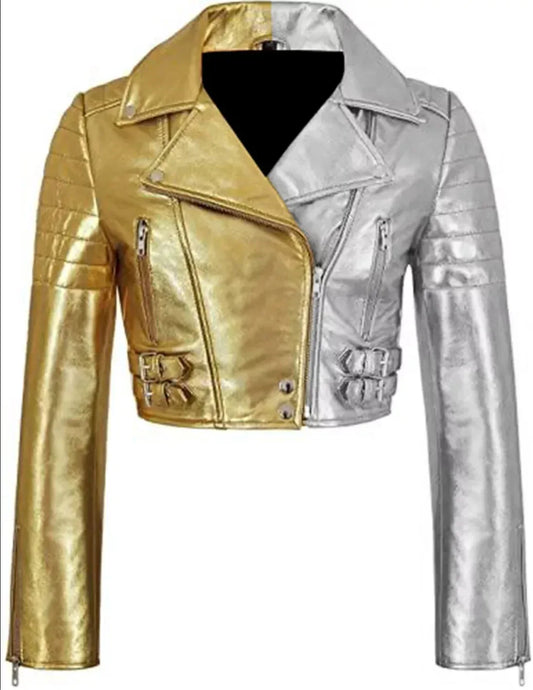 Silver Moto Jacket for Women in Gold Two Tone Leather