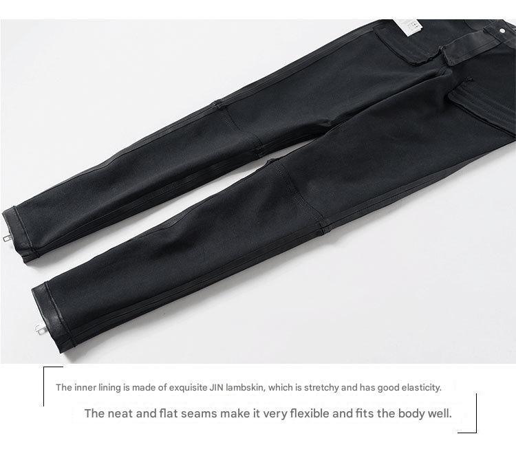Women's Skinny Sheepskin Leather Pants with Zippers