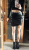 Chic Sleek Ruched Tulip Hem Leather Skirt Black XS