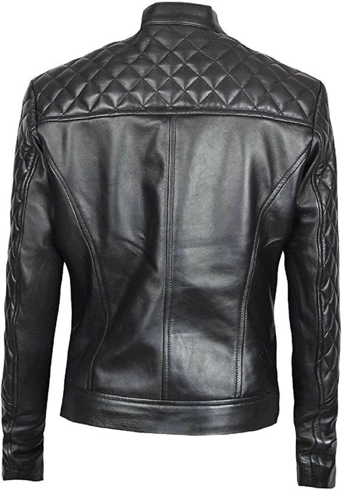 Black Slim Fit Leather Jacket Women Quilted Biker