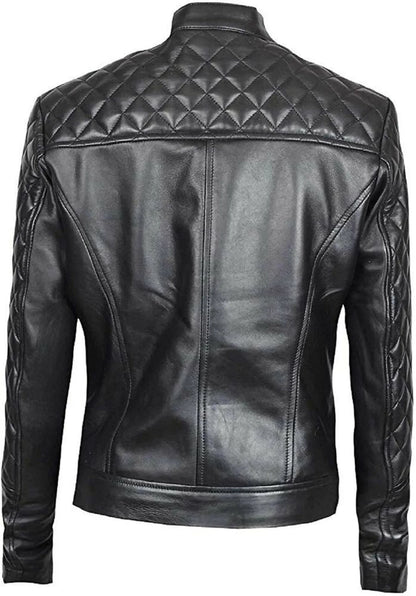 Black Slim Fit Leather Jacket Women Quilted Biker