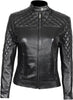 Black Slim Fit Leather Jacket Women Quilted Biker