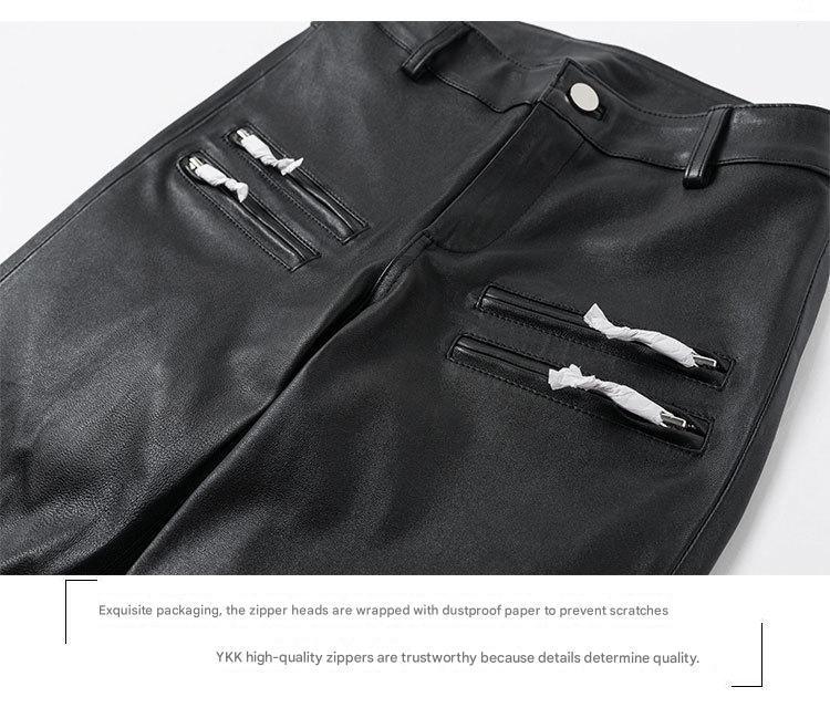 Women's Skinny Sheepskin Leather Pants with Zippers