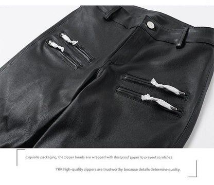 Women's Skinny Sheepskin Leather Pants with Zippers