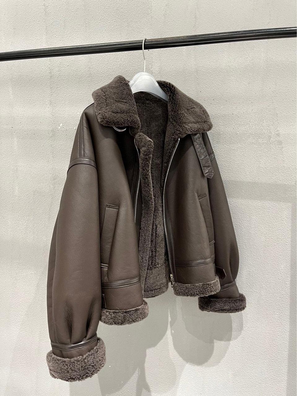 Women's Brown Fur Lined Lambskin Bomber Jacket