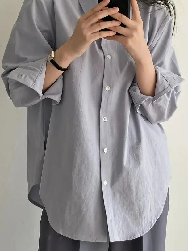 Women’s Oversized Cotton Button Down Shirt with Long Sleeves