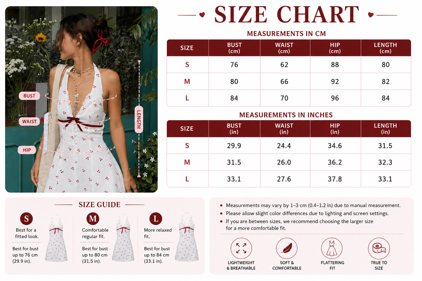 Women's cherry halter neck dress with bow detail