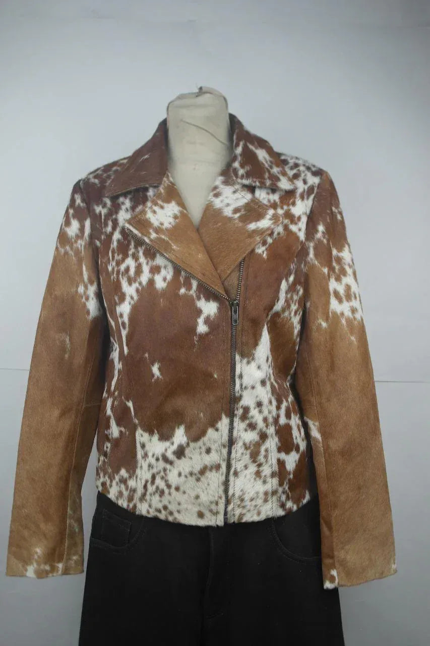 Women’s Cowhide Jacket with Brown and White Hair-On Hide