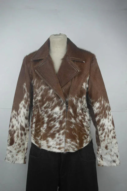 Women’s Cowhide Jacket with Brown and White Hair-On Hide