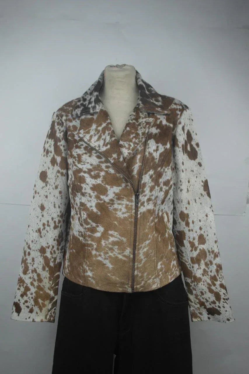 Women’s Cowhide Jacket with Brown and White Hair-On Hide