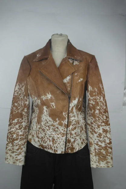 Women’s Cowhide Jacket with Brown and White Hair-On Hide