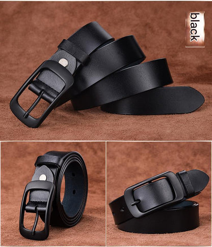 Women's Genuine Cowhide Leather Belt with Black Buckle 2 105 cm