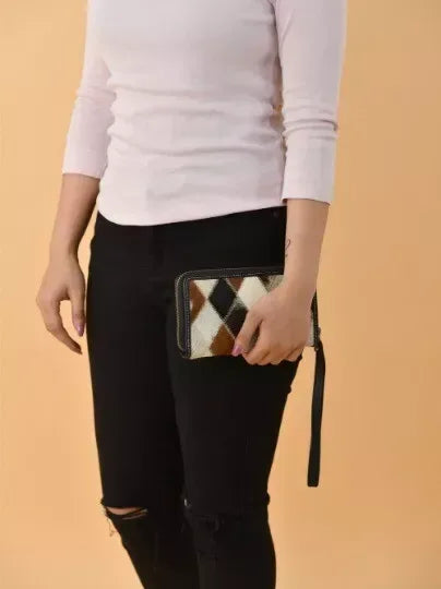 Cowhide Patchwork Clutch Wallet with Hair-On Hide