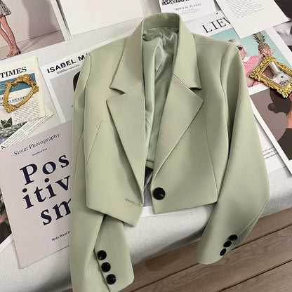 Women's Cropped Blazer with Single Button Front 1 S