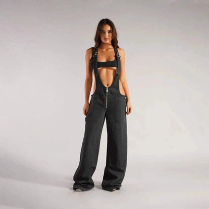 Women’s Denim Overalls Baggy Y2K Cargo Pocket Style 2 S