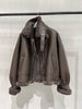 Women's Brown Fur Lined Lambskin Bomber Jacket
