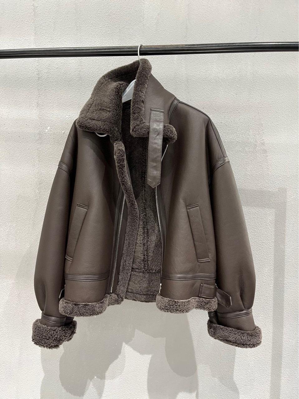 Women's Brown Fur Lined Lambskin Bomber Jacket