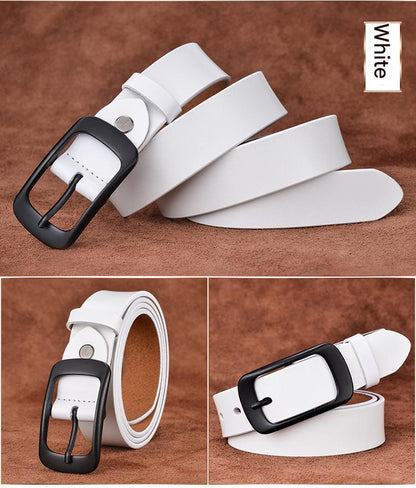 Women's Genuine Cowhide Leather Belt with Black Buckle 1 105 cm