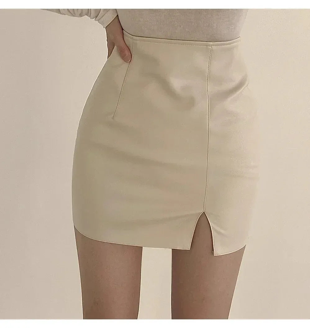 Women’s Faux Leather Mini Skirt with Front Slit