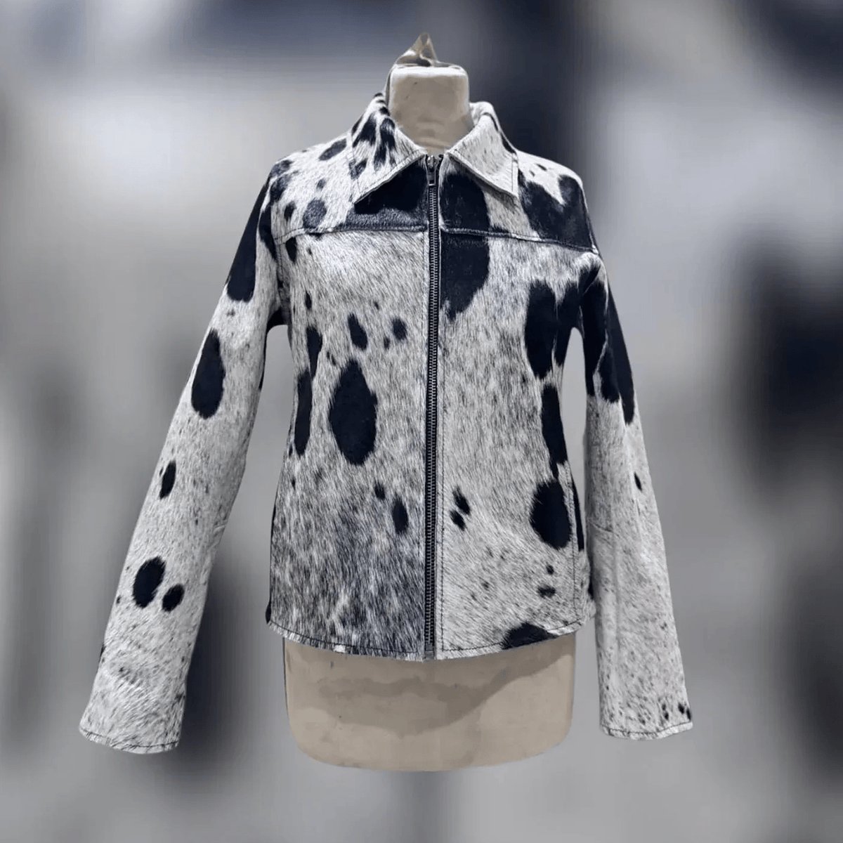 Women’s Hair-On Cowhide Jacket with Black and White Hide
