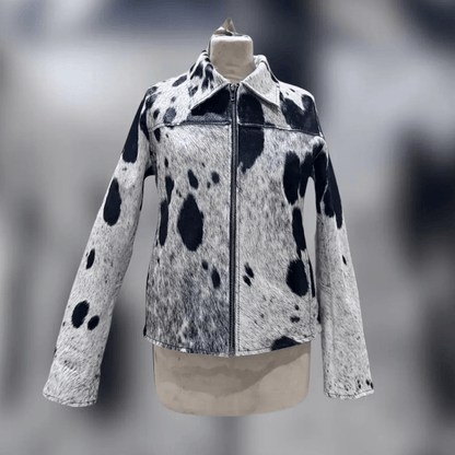 Women’s Hair-On Cowhide Jacket with Black and White Hide