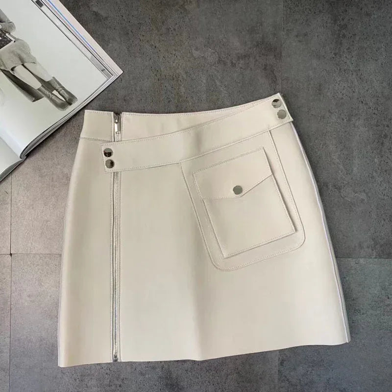 Women’s High Waisted Sheepskin Leather Mini Skirt 1 S