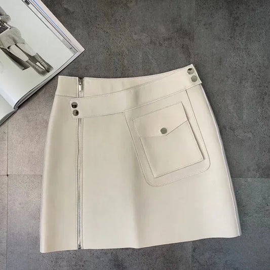 Women’s High Waisted Sheepskin Leather Mini Skirt 1 S