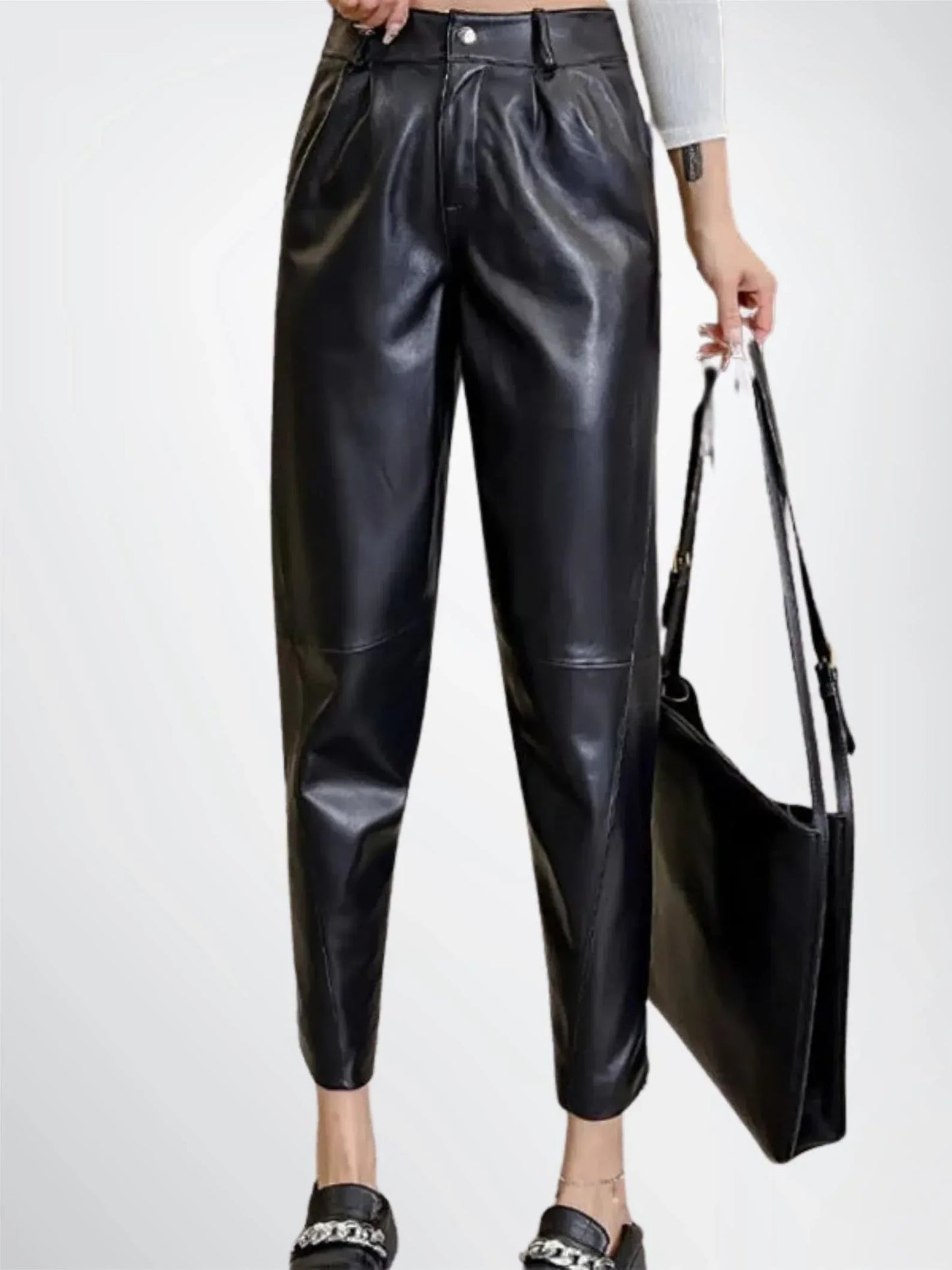 Women's High Waisted Black Leather Pants