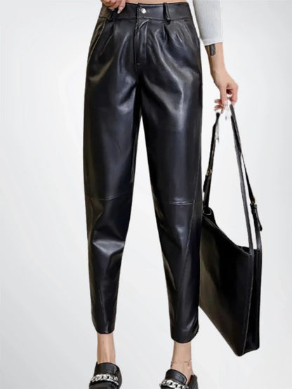 Women's High Waisted Black Leather Pants