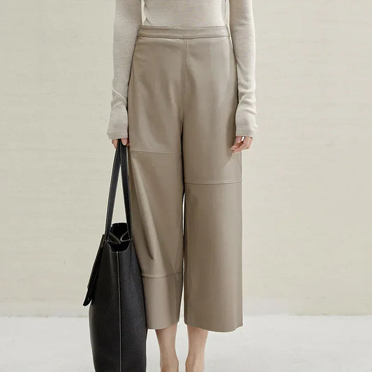Women’s Cropped Lambskin Leather Wide Leg Pants 1 S