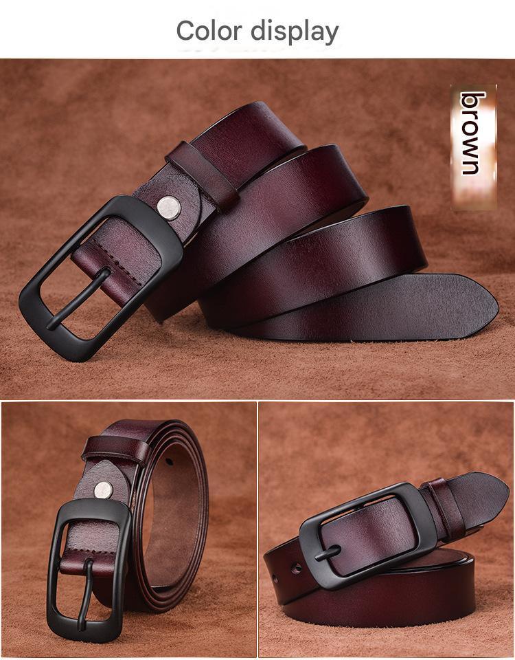 Women's Genuine Cowhide Leather Belt with Black Buckle 5 105 cm