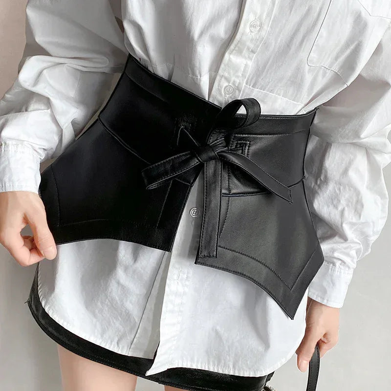 Women’s Leather Corset Waist Belt with Tie Front