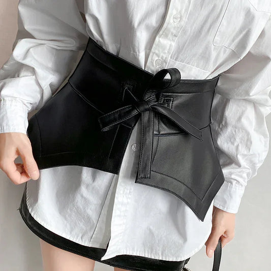 Women’s Leather Corset Waist Belt with Tie Front