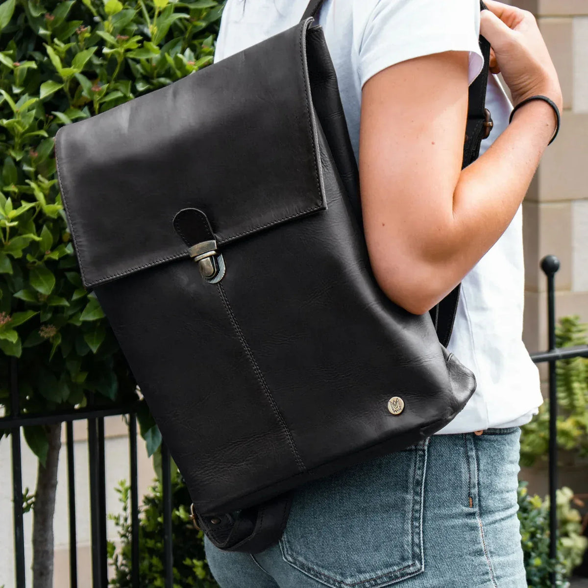 Women's Black Leather Laptop Backpack for Work